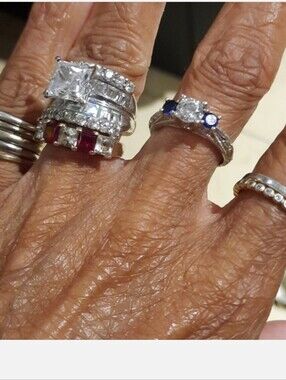AUTHENTIC GORGEOUS TRINITY CZ SAPPHIRE RING STERLING SILVER SIZE 7
